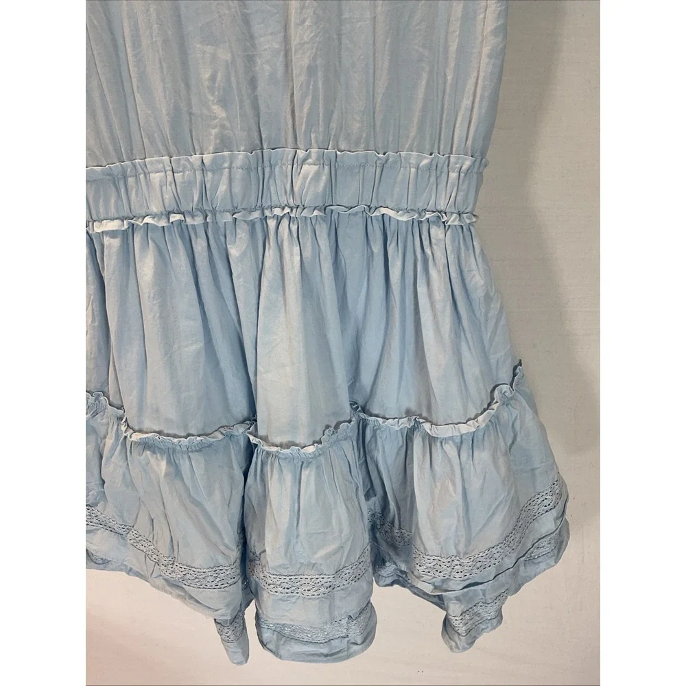 Mable Tiered  Mini Dress Blue Puff Sleeve‎ Ruffle Cottagecore Size M Flounce